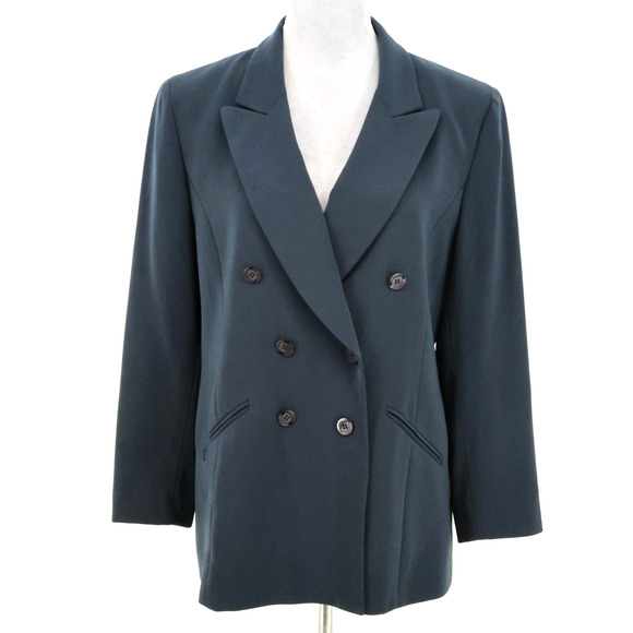 Kasper Jackets & Blazers - Kasper ASL Jacket Petites 12P Blue Double Breasted Lined Pockets Career Academia